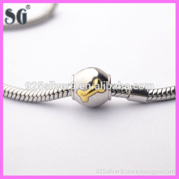 Double Colors Silver/Gold Bone Shaped Silver Charms /Silver Beads Fits For European Bracelets